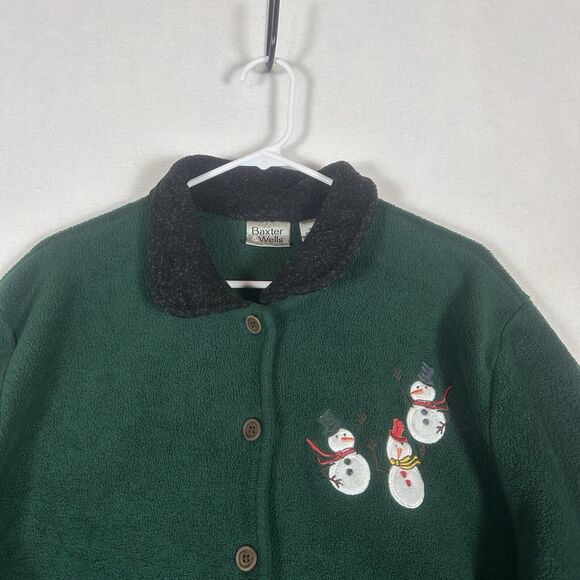 Baxter Wells Ugly Christmas Fleece Jacket Womens Large Snowman Button Up Collar - Picture 2 of 9